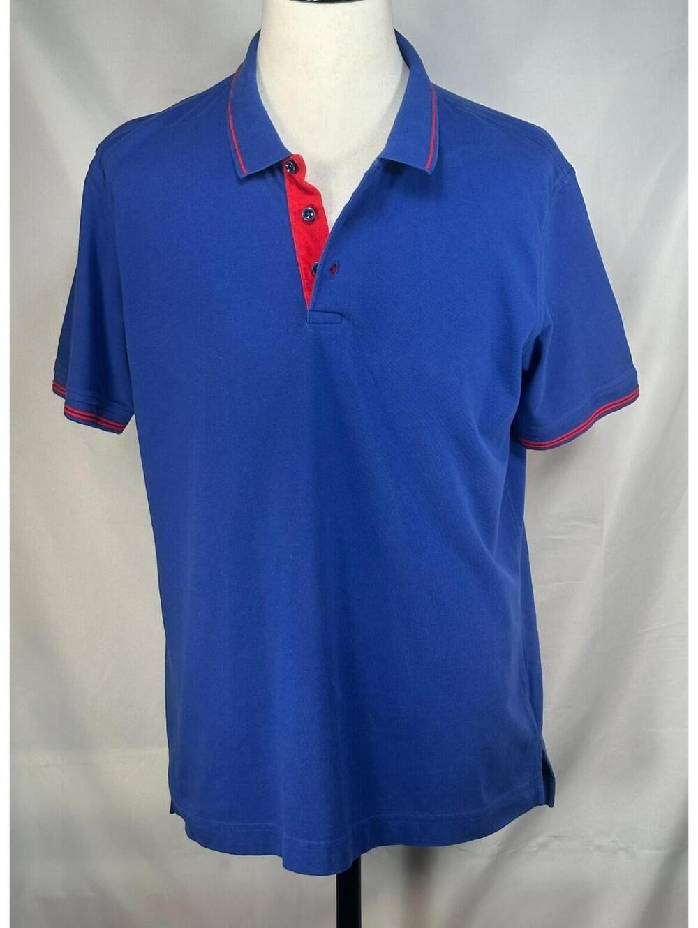 Robert Graham 1/4 Button 100% Cotton Polo Shirt Blue Mens L